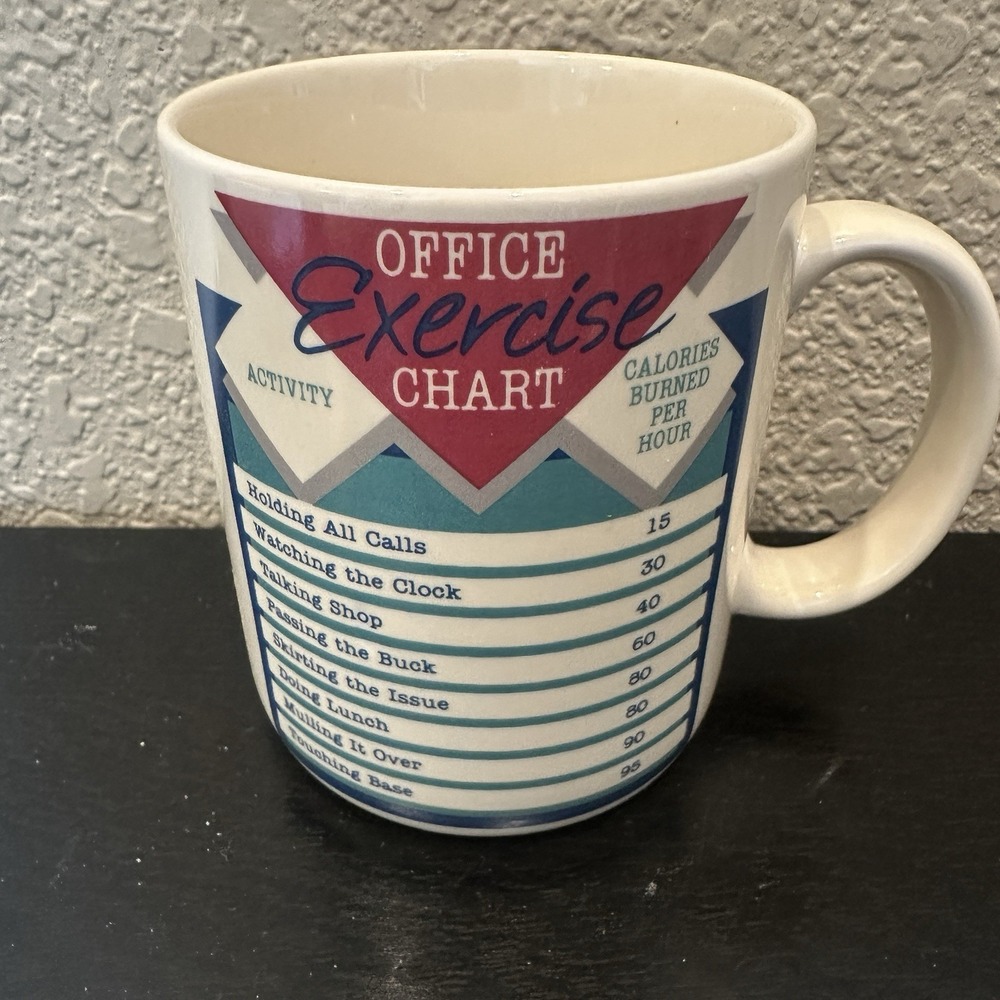 Vintage 87' Hallmark Office Exercise Chart Ceramic Novelty Mug